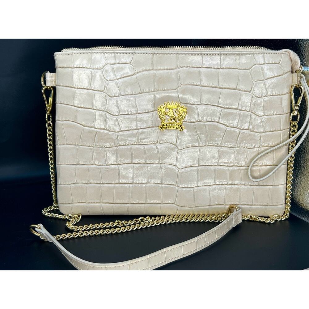 Stunning Faux Croc Pratezi Firenze Italian Designer Bag Gold Interior NWOT